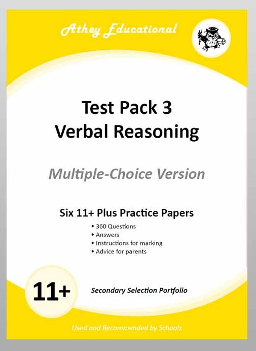 Athey Educational - 11 plus Test Pack 3 Verbal Reasoning Practice Papers Portfolio, Multiple Choice